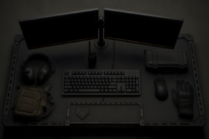 Tactical remote work setup with dual monitors and no distractions