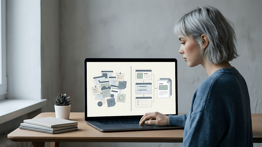 VA workflow showing scattered training screenshots being organized into structured module notes using ChatGPT